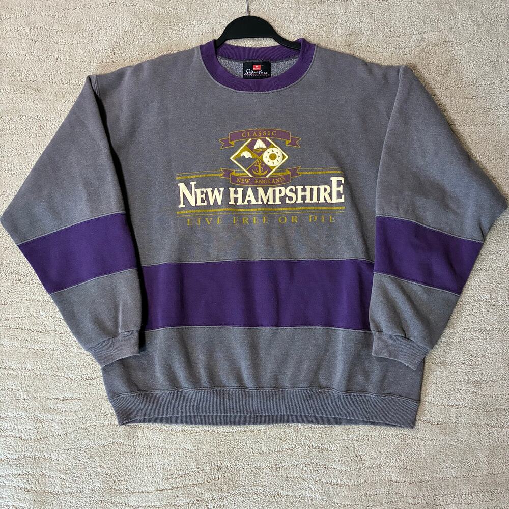 Vintage 90s Hanes Women XL Block Color New Hampshire Crewneck Sweatshirt Retro